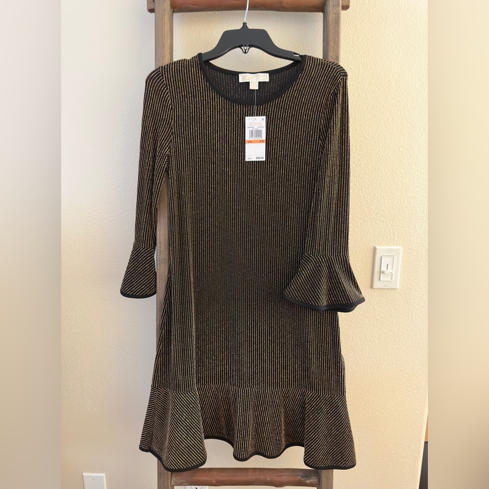 Woman dress fashion black gold color new not used brand Micheal Kors size Small